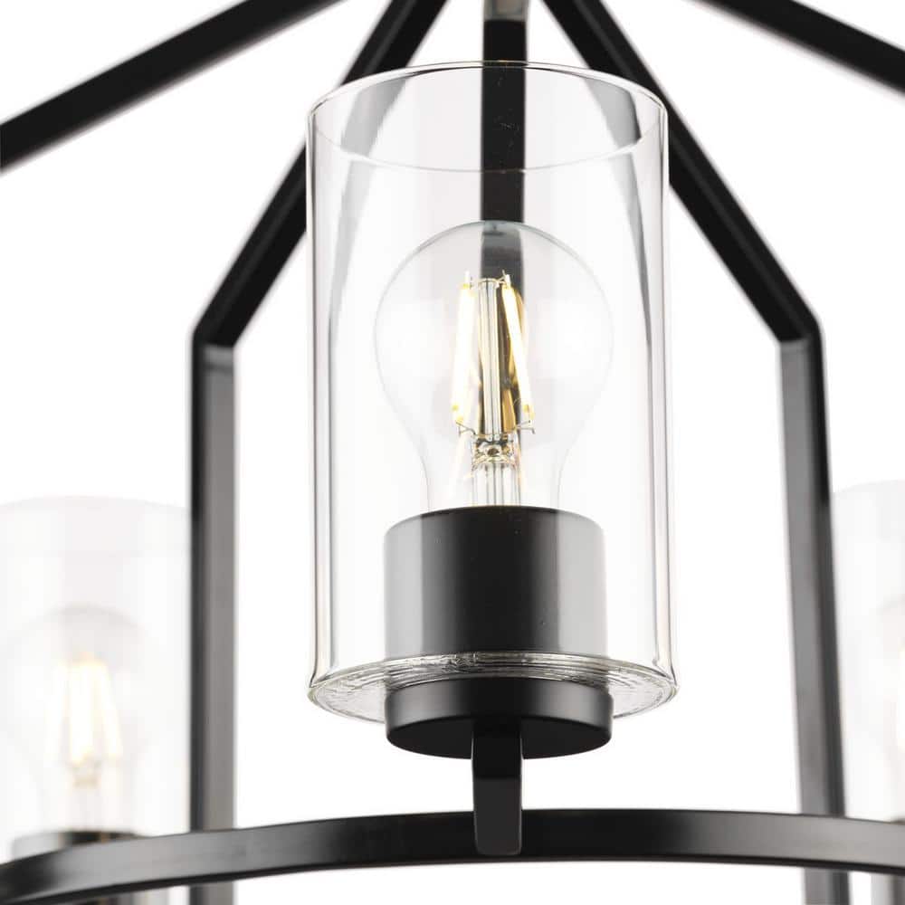 Progress Lighting Goodwin 24 in. 5-Light Matte Black Modern Farmhouse Chandelier with Clear Glass Shade