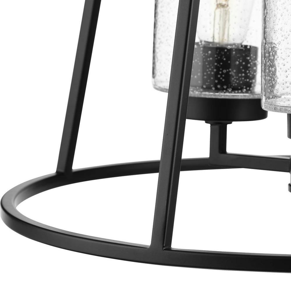 Progress Lighting Laramie Collection 4-Light Matte Black Rustic Modern Clear Seeded Glass Chandelier