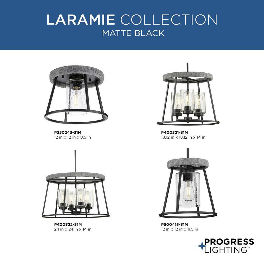 Progress Lighting Laramie Collection 4-Light Matte Black Rustic Modern Clear Seeded Glass Chandelier