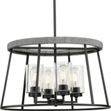 Progress Lighting Laramie Collection 4-Light Matte Black Rustic Modern Clear Seeded Glass Chandelier