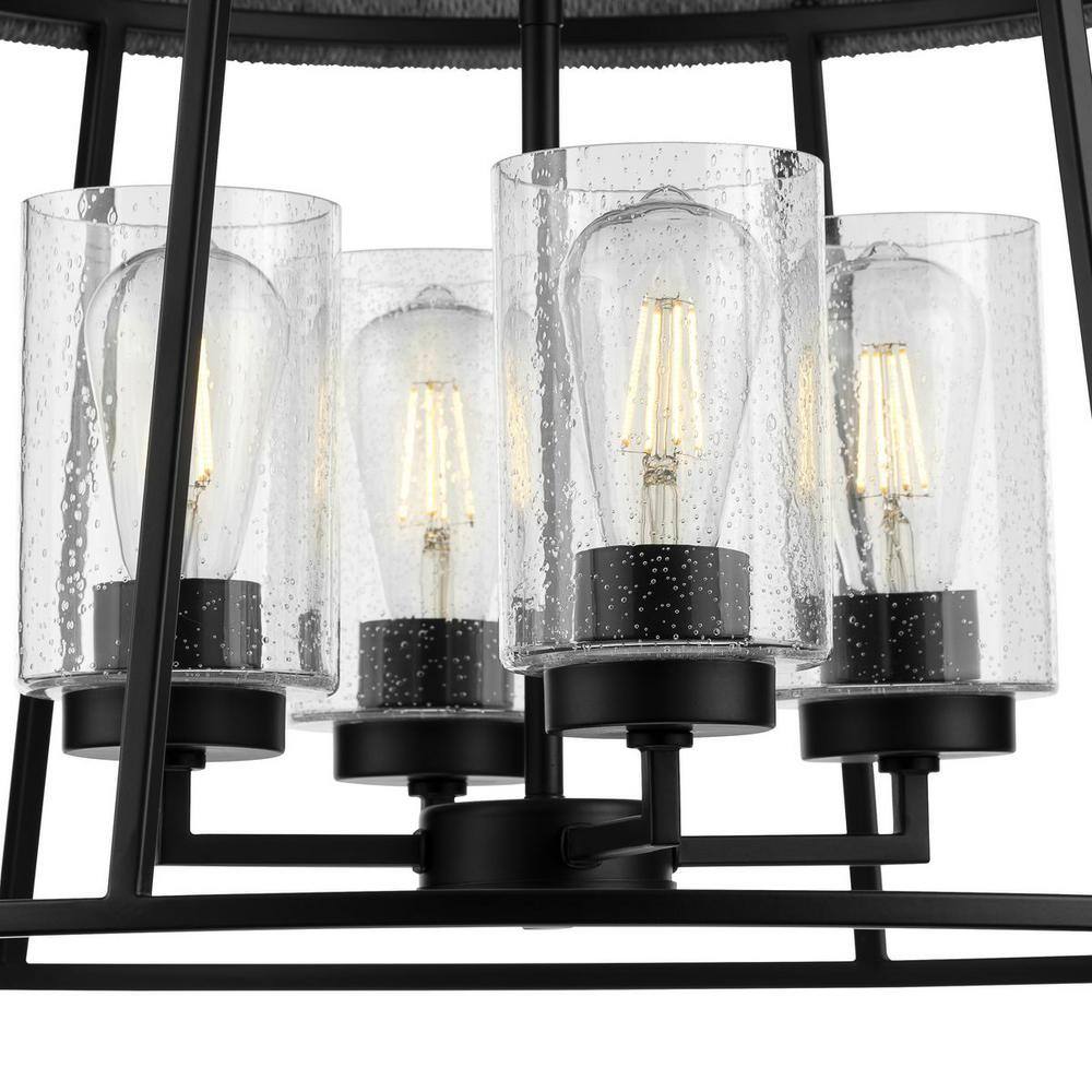 Progress Lighting Laramie Collection 4-Light Matte Black Rustic Modern Clear Seeded Glass Chandelier