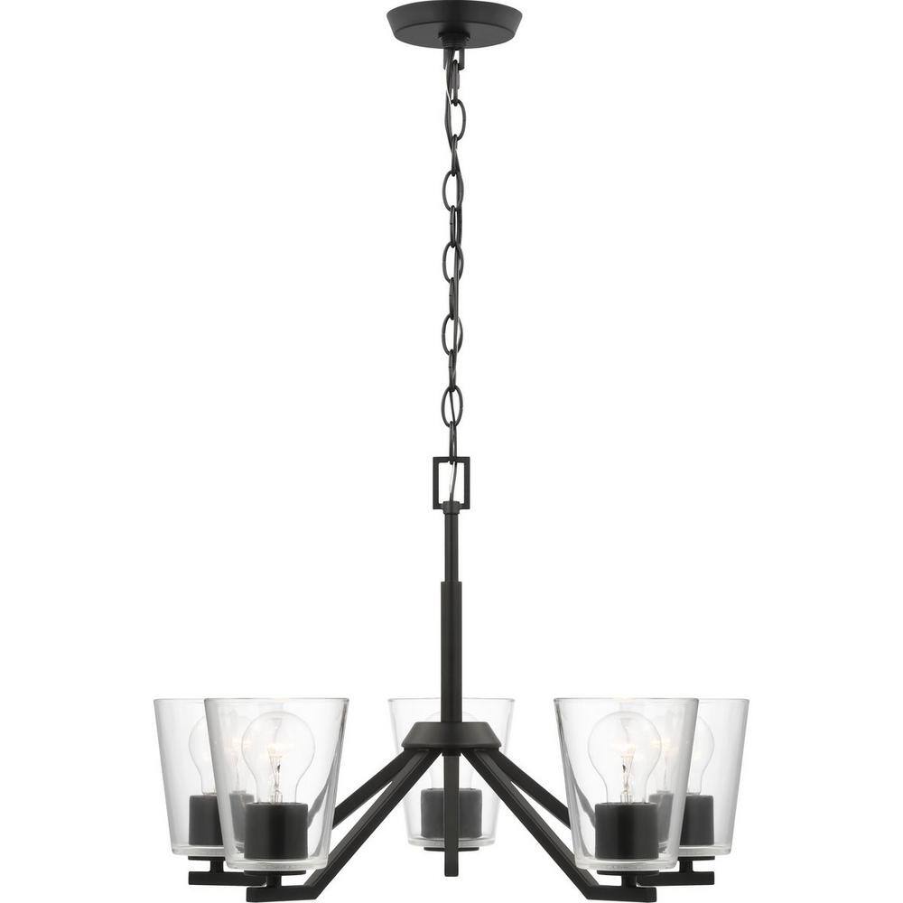Progress Lighting Vertex Collection 5-Light Matte Black Clear Glass Contemporary Chandelier