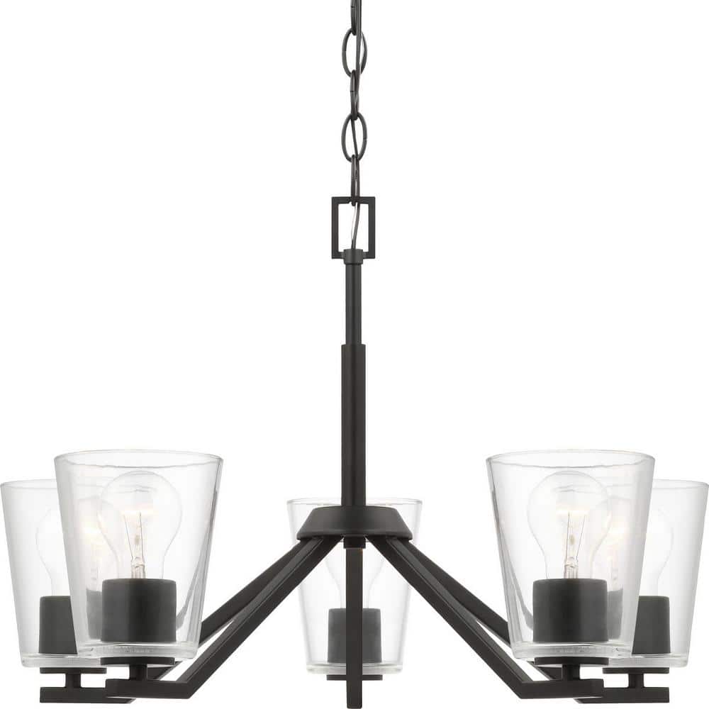 Progress Lighting Vertex Collection 5-Light Matte Black Clear Glass Contemporary Chandelier