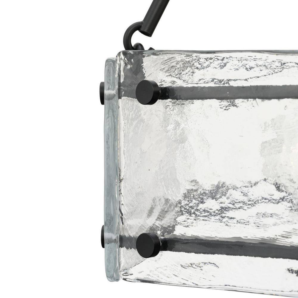 Progress Lighting Rivera 20.5 in. 4-Light Matte Black Luxe Industrial Chandelier with Textured Glass