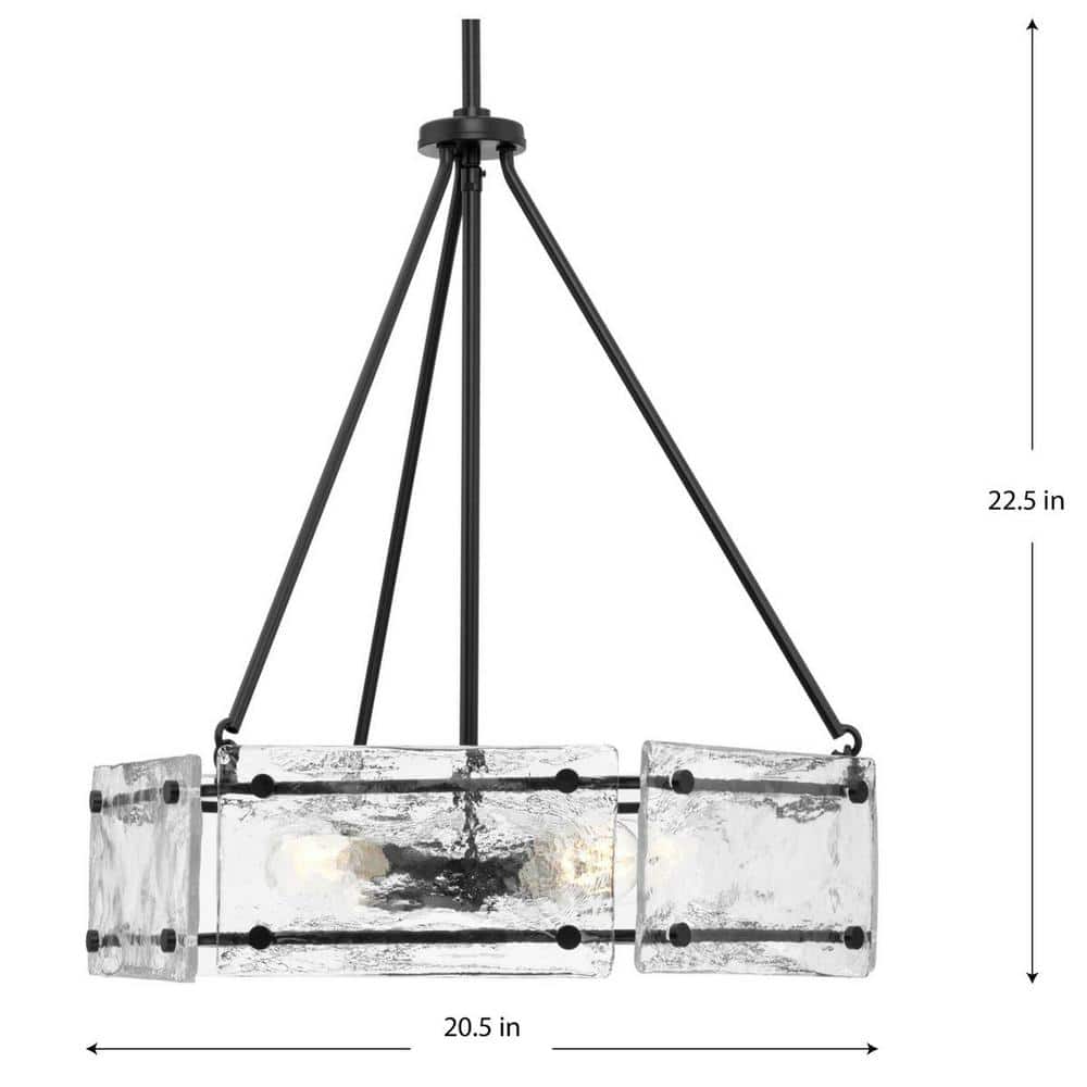 Progress Lighting Rivera 20.5 in. 4-Light Matte Black Luxe Industrial Chandelier with Textured Glass