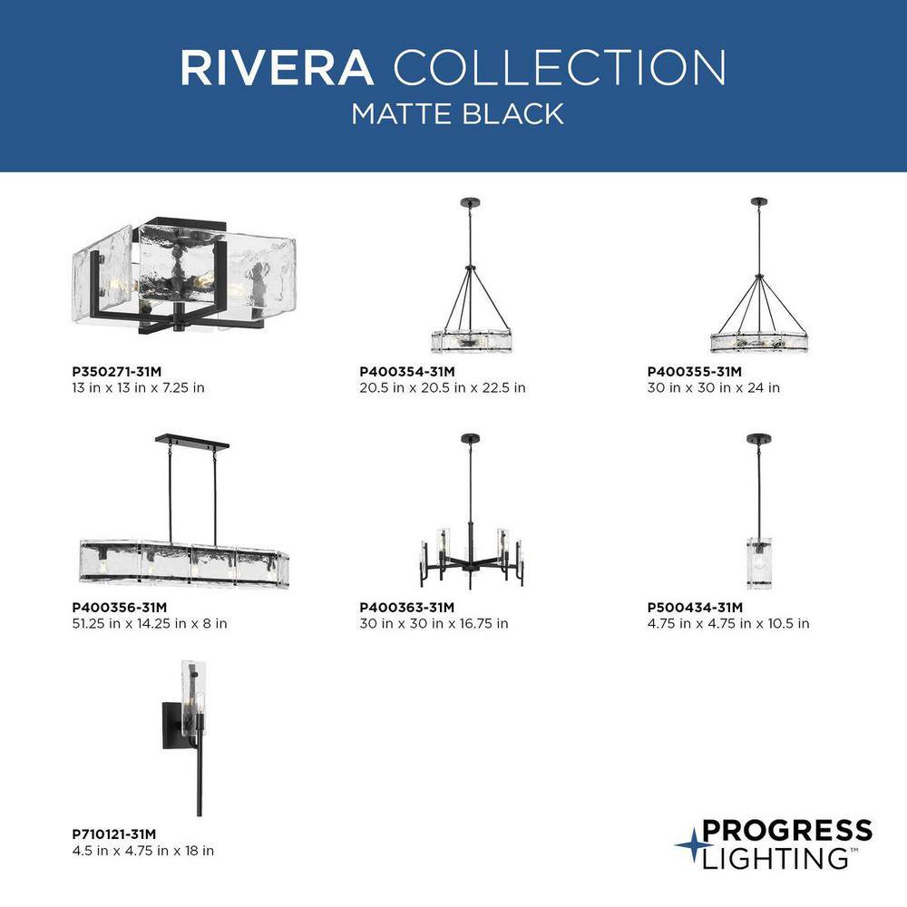 Progress Lighting Rivera 60-Watt 5-Light Matte Black Island Light with Textured Glass Shades