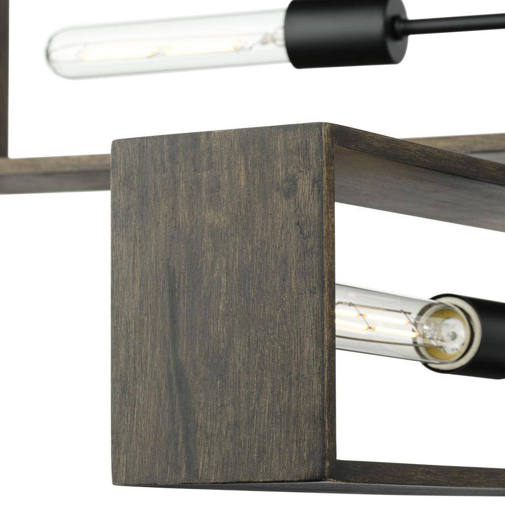 Progress Lighting Boundary 30 in. 4-Light Matte Black Contemporary Chandelier for Dining Rooms, Great Rooms, Bedrooms with Chicory Accents