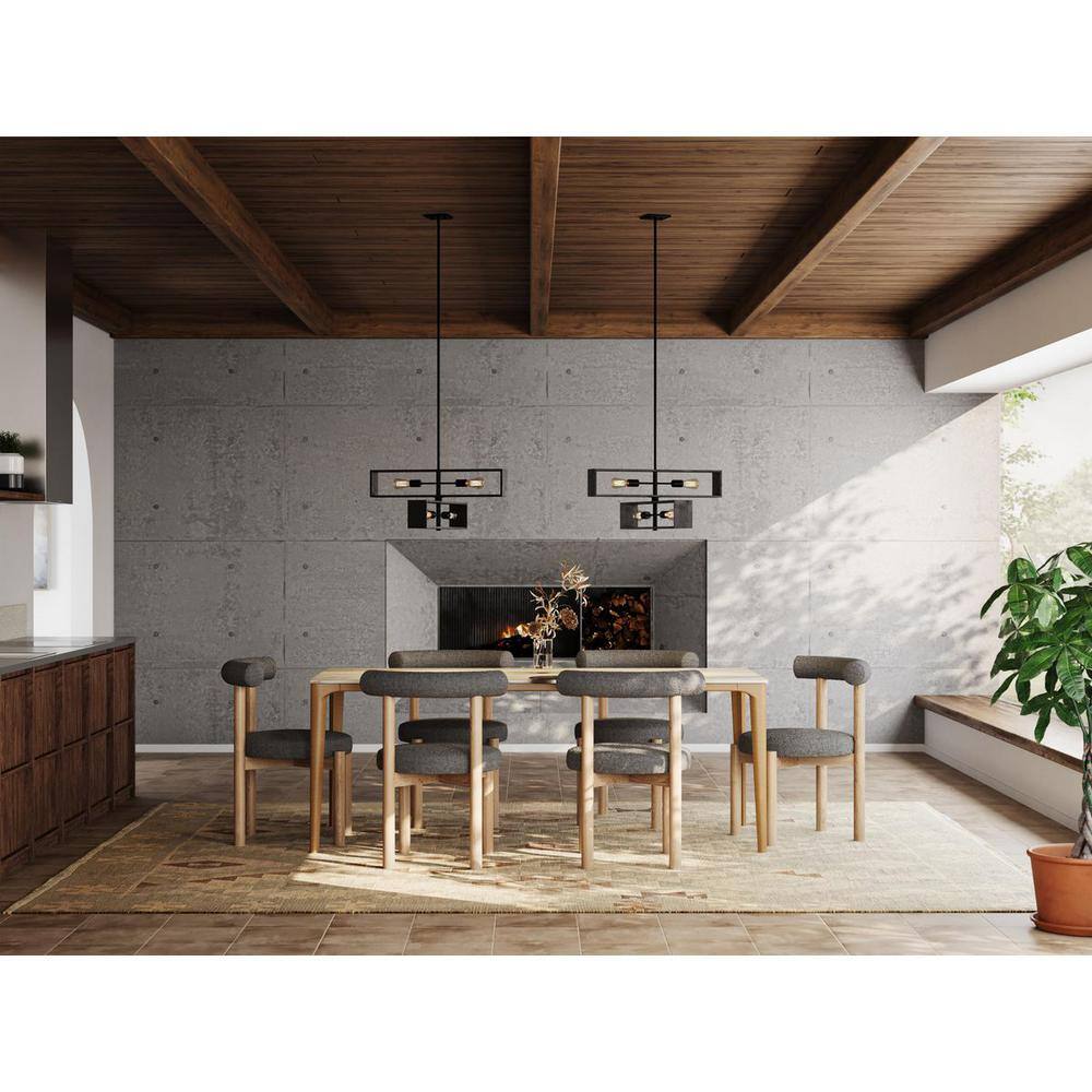 Progress Lighting Boundary 30 in. 4-Light Matte Black Contemporary Chandelier for Dining Rooms, Great Rooms, Bedrooms with Chicory Accents