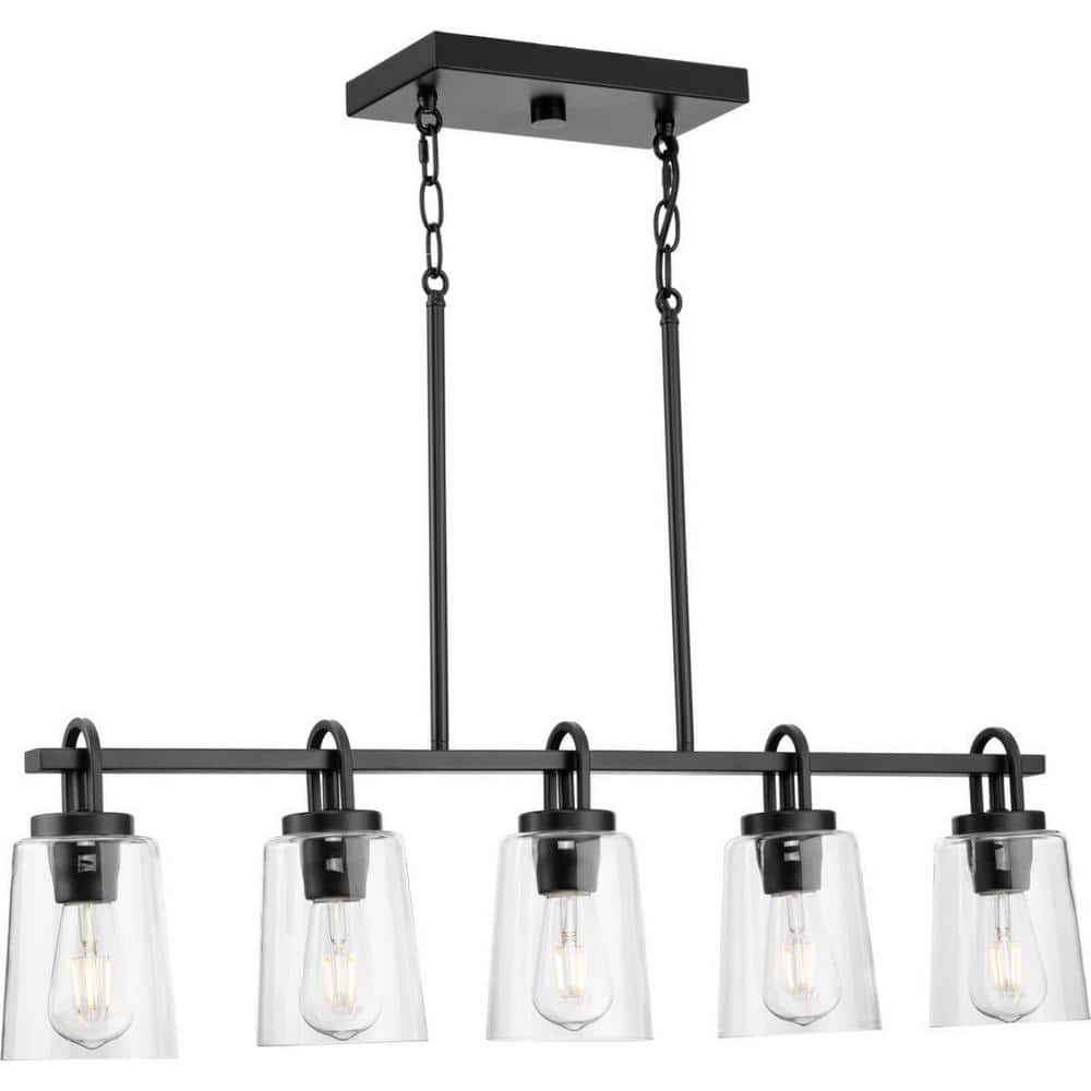 Progress Lighting Huntscroft Collection 34 in. 5-Light Matte Black Island Linear Chandelier for Bar, Kitchen and Dining Room