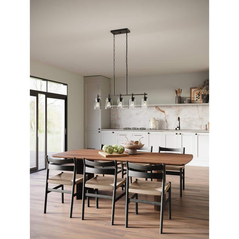 Progress Lighting Huntscroft Collection 34 in. 5-Light Matte Black Island Linear Chandelier for Bar, Kitchen and Dining Room