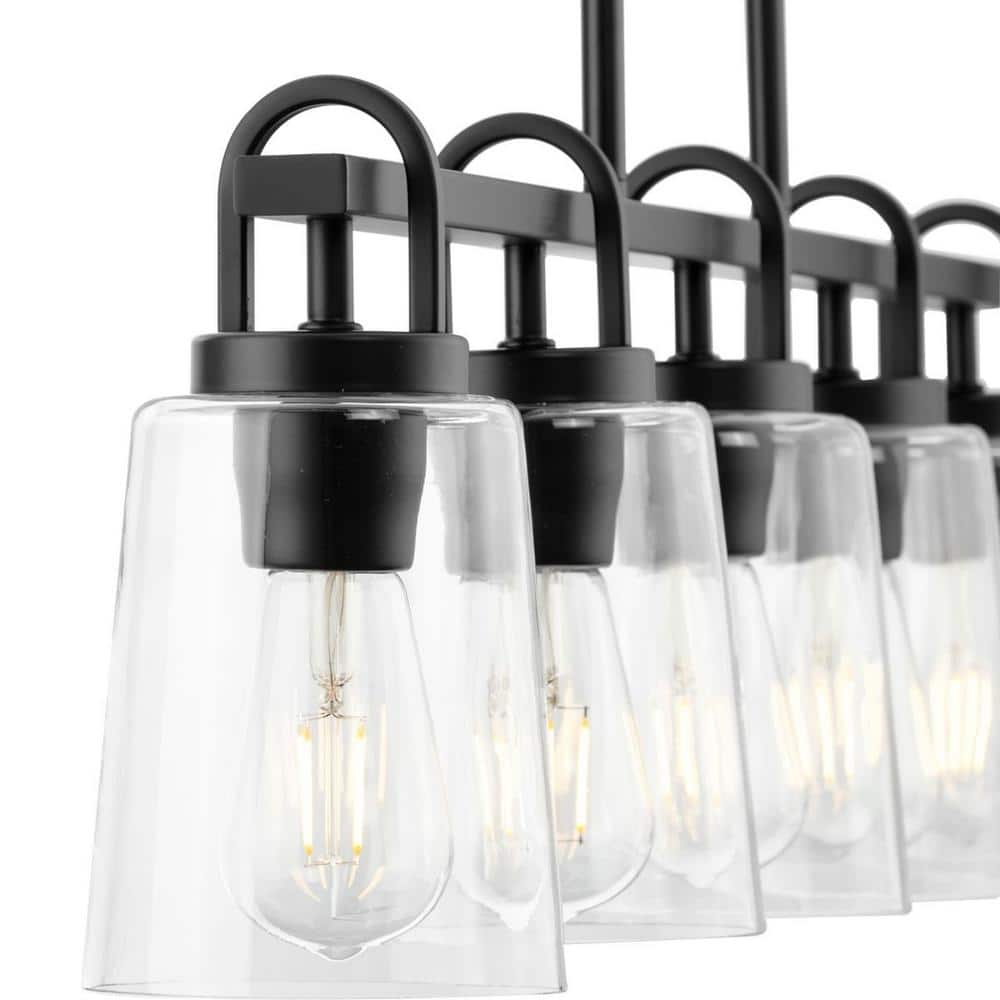 Progress Lighting Huntscroft Collection 34 in. 5-Light Matte Black Island Linear Chandelier for Bar, Kitchen and Dining Room