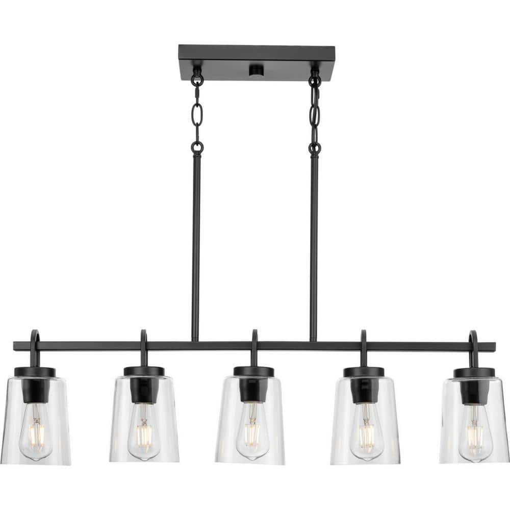 Progress Lighting Huntscroft Collection 34 in. 5-Light Matte Black Island Linear Chandelier for Bar, Kitchen and Dining Room