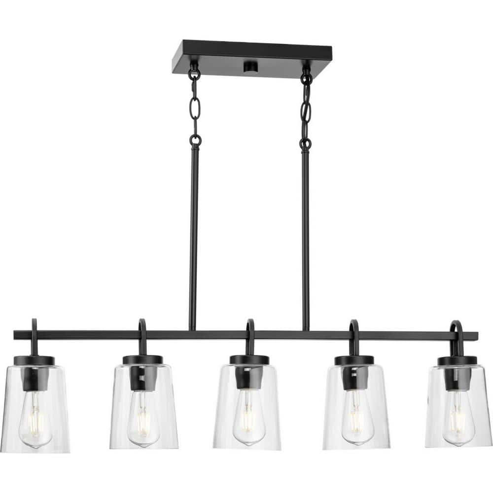 Progress Lighting Huntscroft Collection 34 in. 5-Light Matte Black Island Linear Chandelier for Bar, Kitchen and Dining Room