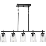 Progress Lighting Huntscroft Collection 34 in. 5-Light Matte Black Island Linear Chandelier for Bar, Kitchen and Dining Room