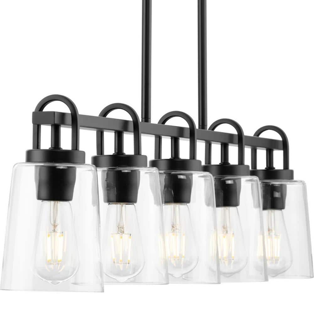 Progress Lighting Huntscroft Collection 34 in. 5-Light Matte Black Island Linear Chandelier for Bar, Kitchen and Dining Room