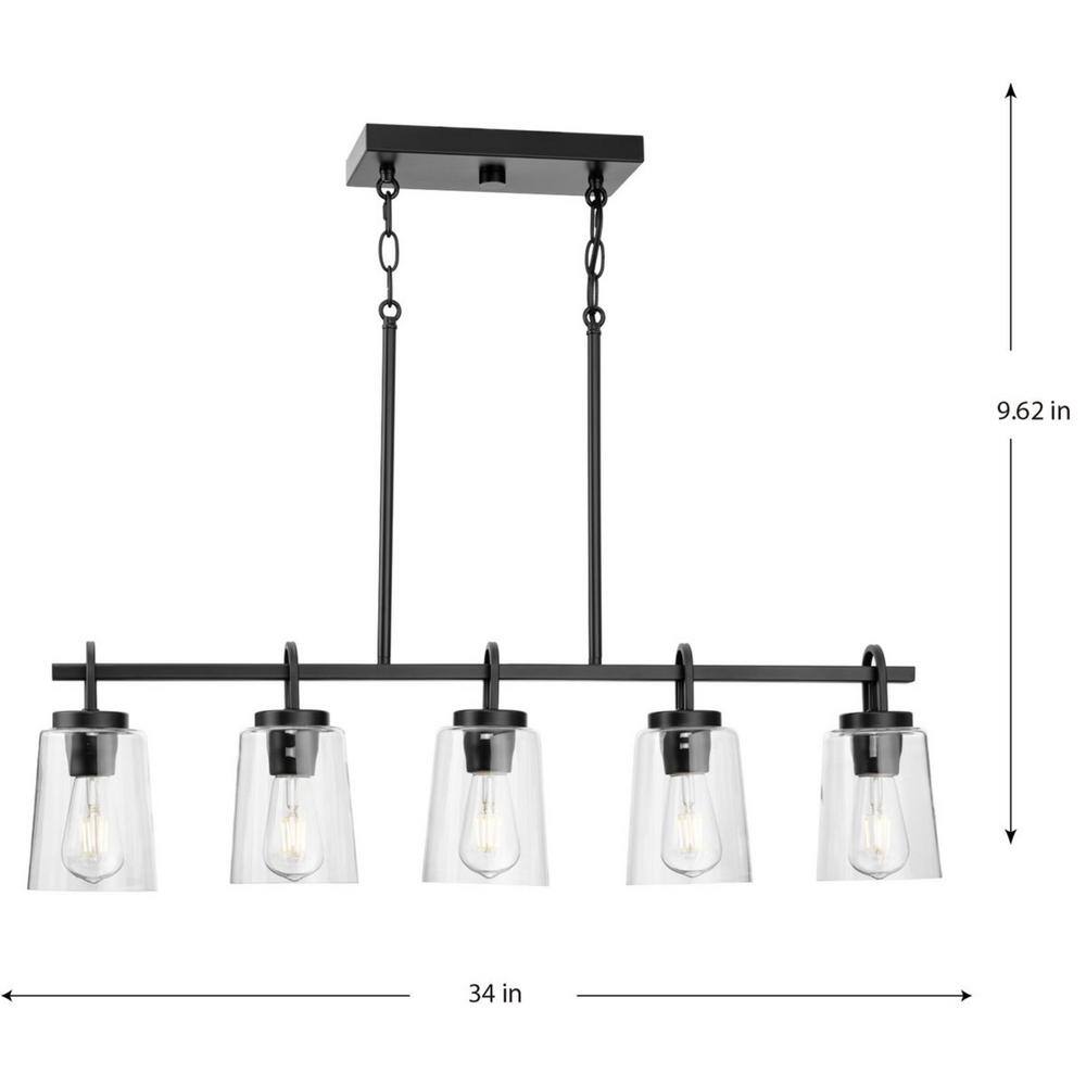 Progress Lighting Huntscroft Collection 34 in. 5-Light Matte Black Island Linear Chandelier for Bar, Kitchen and Dining Room