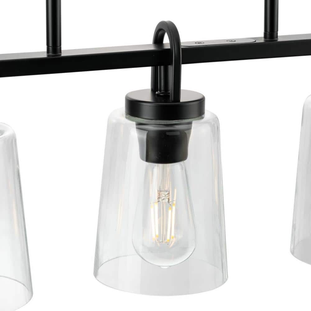 Progress Lighting Huntscroft Collection 34 in. 5-Light Matte Black Island Linear Chandelier for Bar, Kitchen and Dining Room