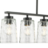 Progress Lighting Mauzy Collection 5-Light Matte Black Transitional Linear Chandelier with Clear Water Glass Shade for Dining Room