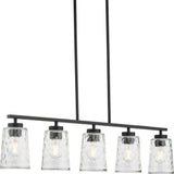 Progress Lighting Mauzy Collection 5-Light Matte Black Transitional Linear Chandelier with Clear Water Glass Shade for Dining Room