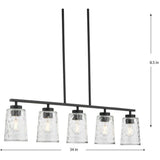 Progress Lighting Mauzy Collection 5-Light Matte Black Transitional Linear Chandelier with Clear Water Glass Shade for Dining Room