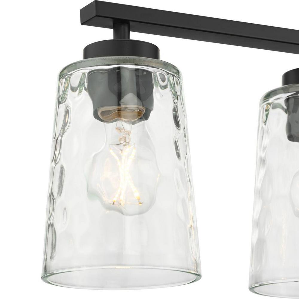 Progress Lighting Mauzy Collection 5-Light Matte Black Transitional Linear Chandelier with Clear Water Glass Shade for Dining Room