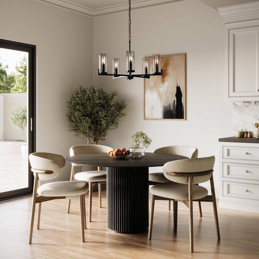 Progress Lighting Pellum Collection 25 in. 5-Light Matte Black Modern Traditional Chandelier for Dining Room