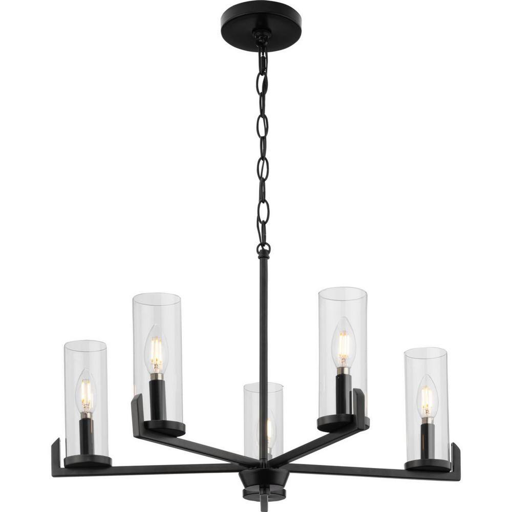 Progress Lighting Pellum Collection 25 in. 5-Light Matte Black Modern Traditional Chandelier for Dining Room