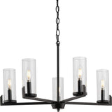 Progress Lighting Pellum Collection 25 in. 5-Light Matte Black Modern Traditional Chandelier for Dining Room