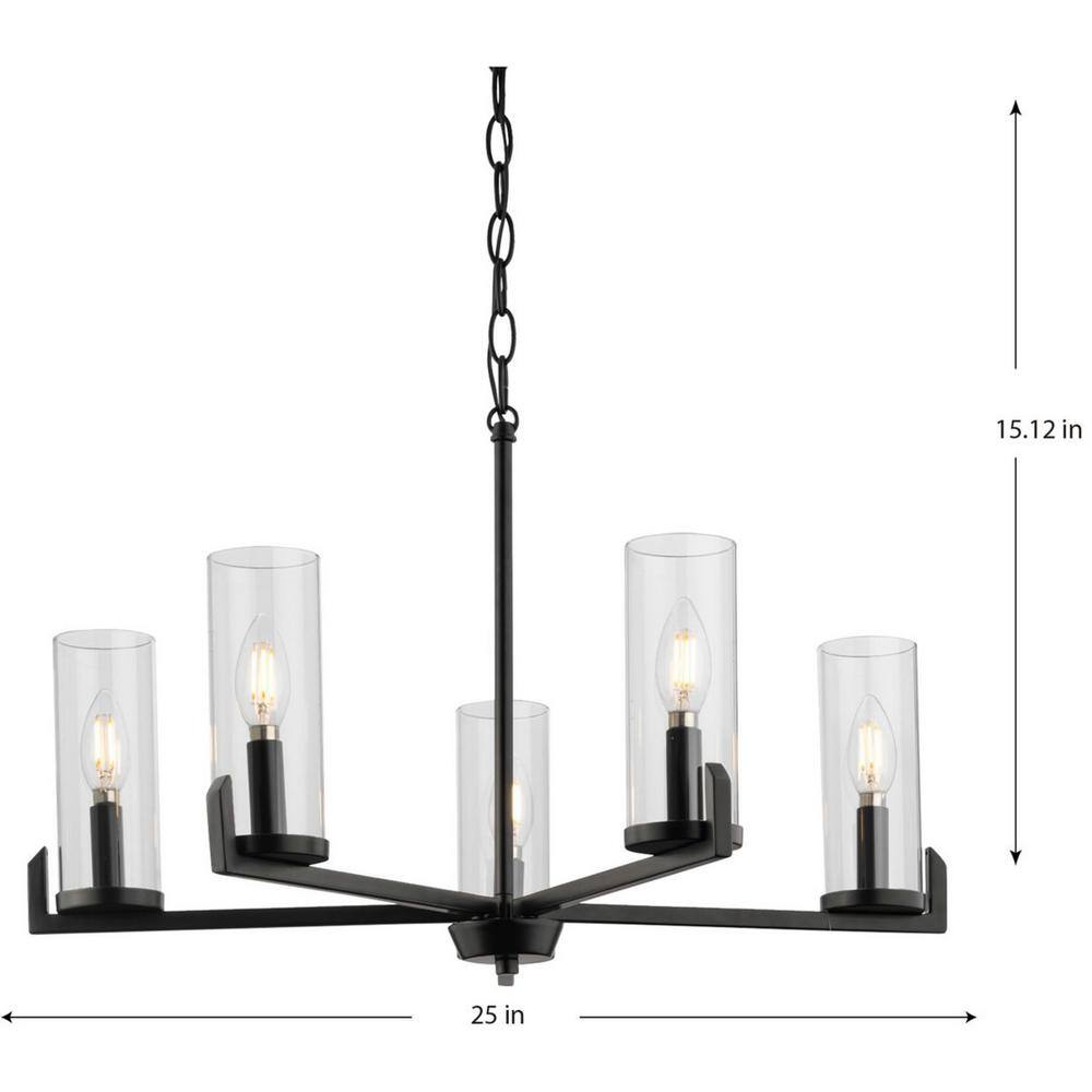 Progress Lighting Pellum Collection 25 in. 5-Light Matte Black Modern Traditional Chandelier for Dining Room