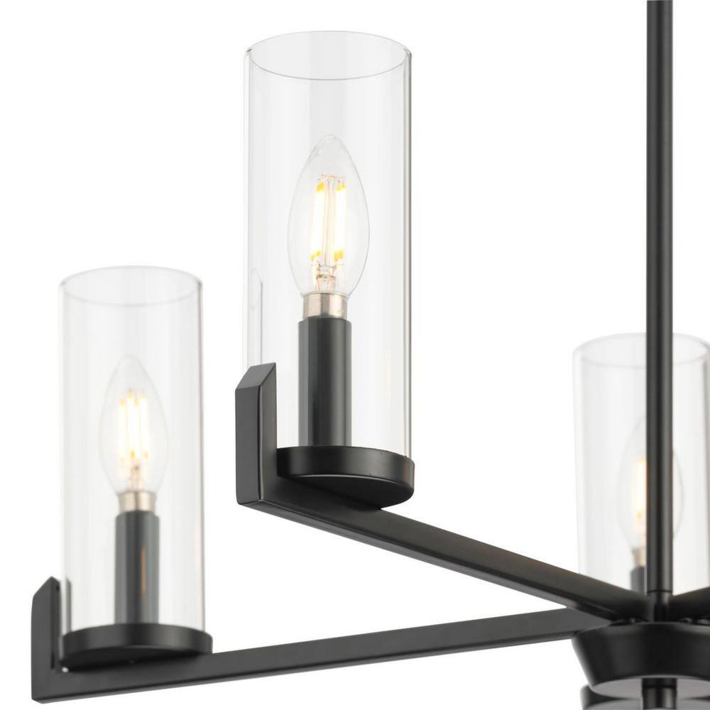 Progress Lighting Pellum Collection 25 in. 5-Light Matte Black Modern Traditional Chandelier for Dining Room
