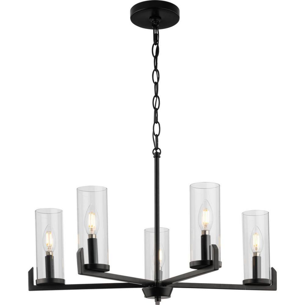 Progress Lighting Pellum Collection 25 in. 5-Light Matte Black Modern Traditional Chandelier for Dining Room