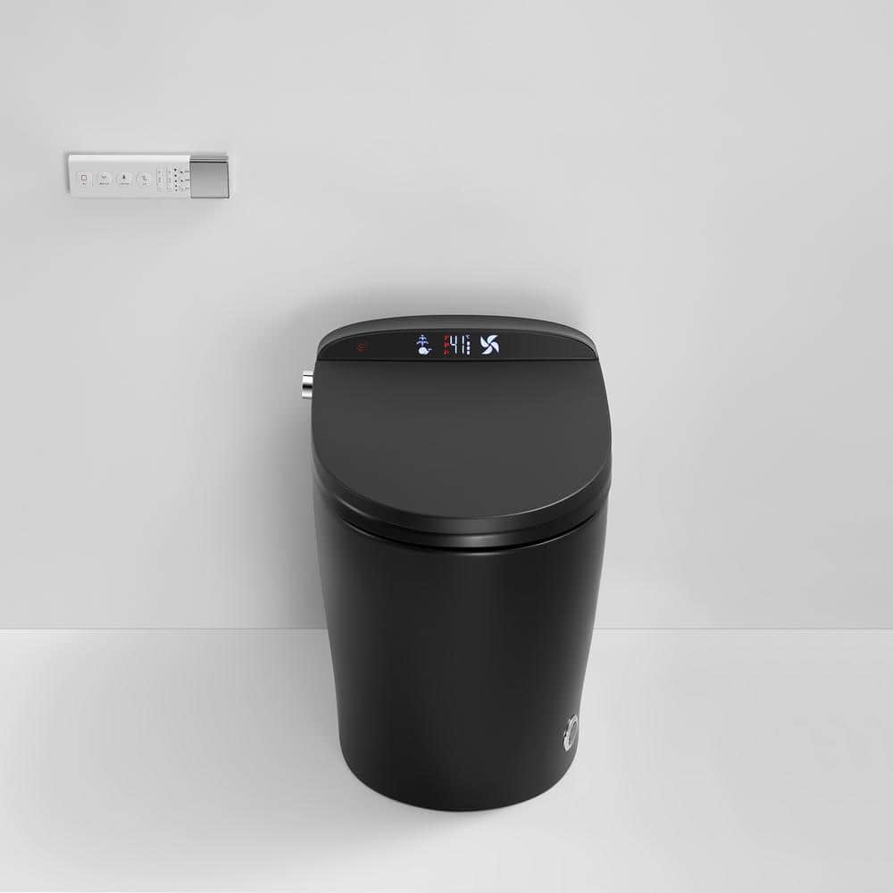 Staykiwi Matte Black Elongated Bidet Toilet 1.28 GPF with Adjustable Sprayer, Deodorizing, Soft Close