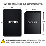 TEHOME Garnes 24 in. W x 36 in. H Rectangular Recessed or Surface Mount Metal Framed Medicine Cabinet with Mirror in Black