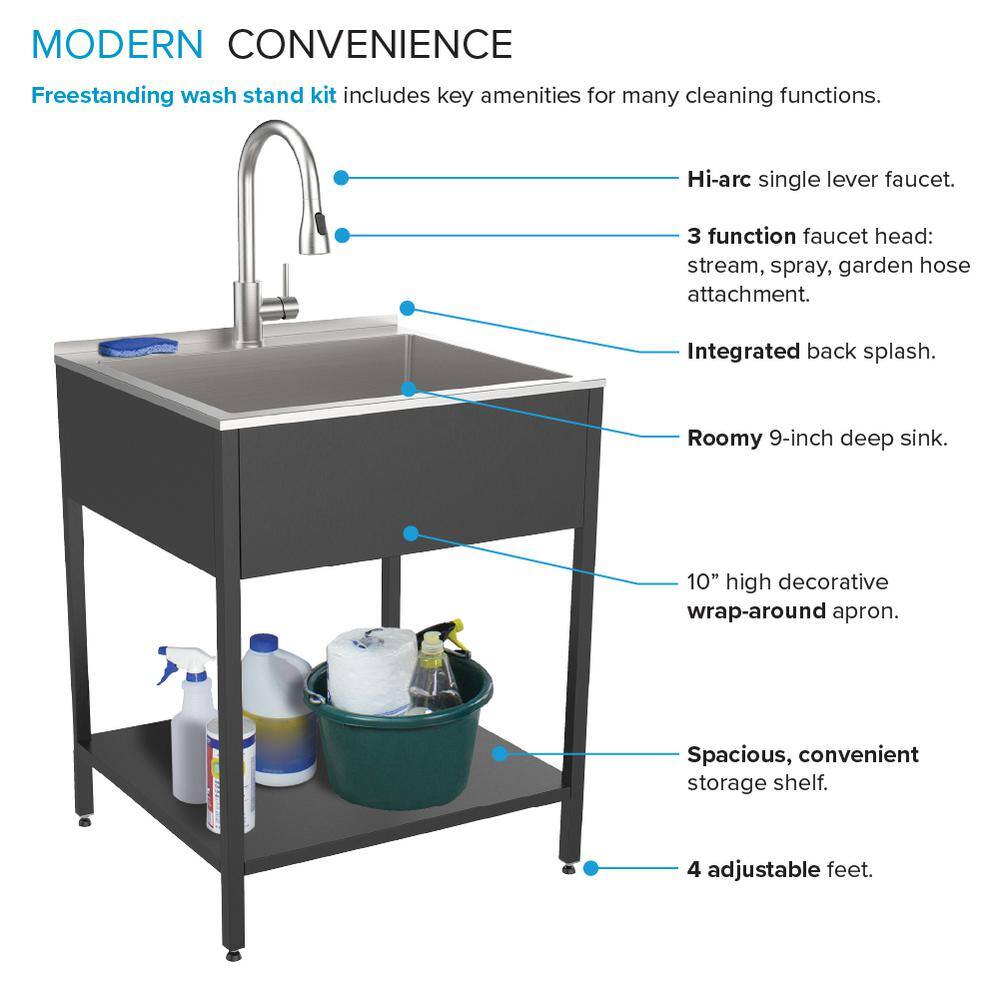 Transolid 15-Gallon Freestanding Laundry Sink with Cabinet in Matte Black