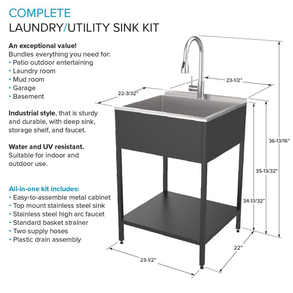Transolid 15-Gallon Freestanding Laundry Sink with Cabinet in Matte Black