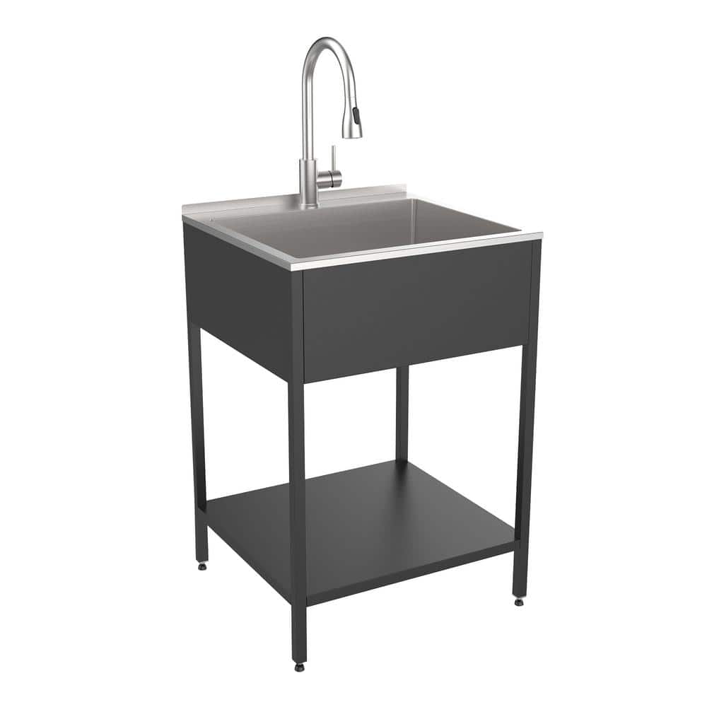 Transolid 15-Gallon Freestanding Laundry Sink with Cabinet in Matte Black