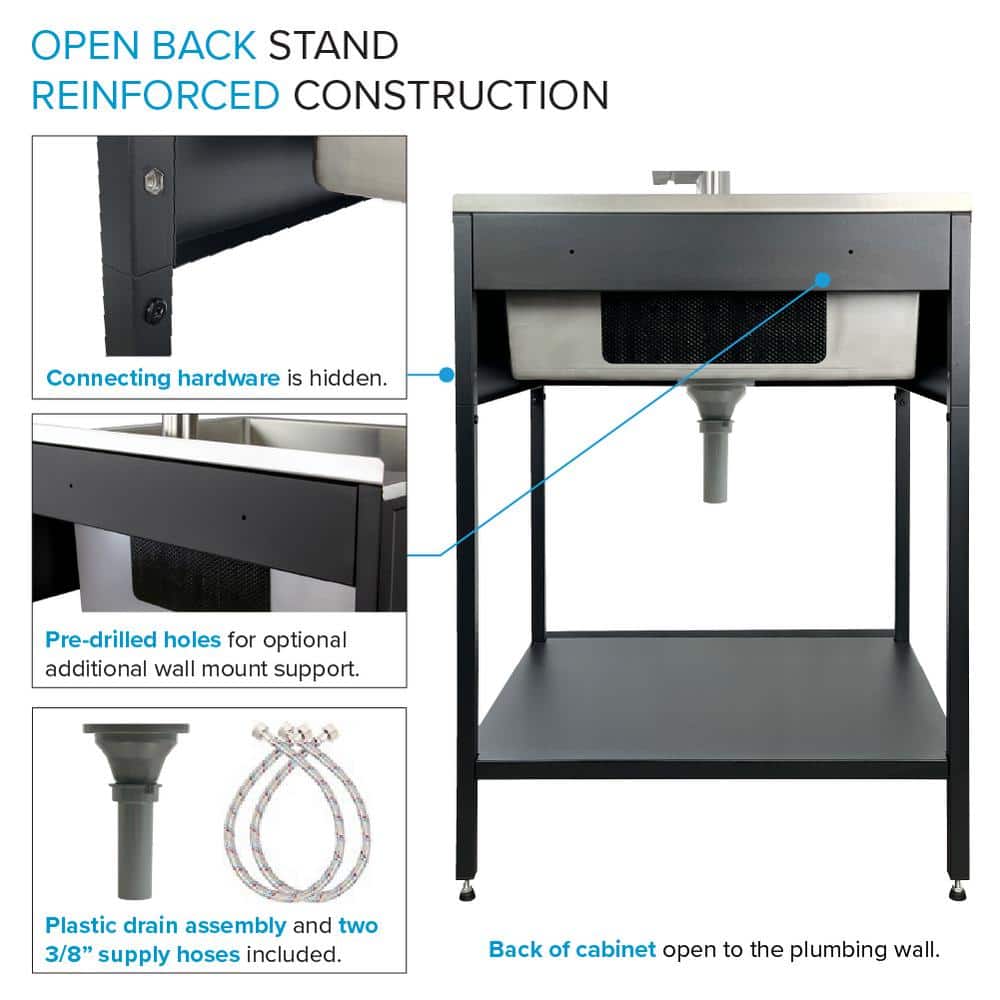 Transolid 18 Gal Matte Black Freestanding Laundry Sink with Cabinet and Faucet