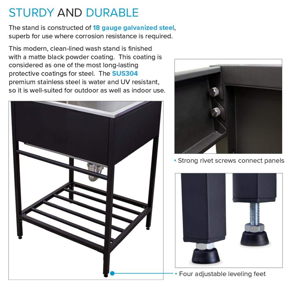Transolid Stainless Steel Apron-Front Utility Sink with Matte Black Wash Stand