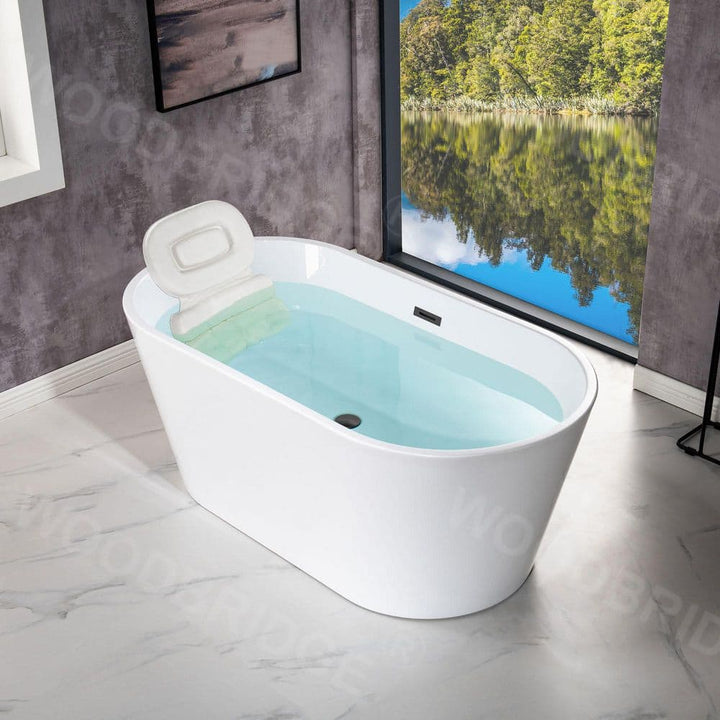 WOODBRIDGE Dieppe 59 in. Acrylic FlatBottom Double-Ended Freestanding Bathtub with Overflow and Drain, White