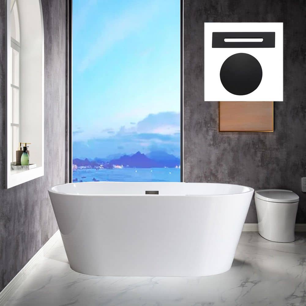 WOODBRIDGE Dieppe 59 in. Acrylic Double-Ended Flat Bottom Freestanding Bathtub with Chrome Overflow and Drain, White