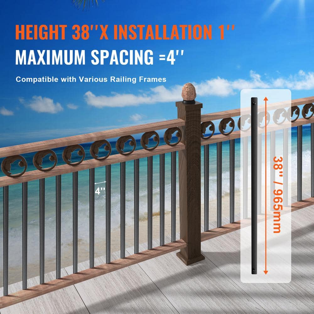 VEVOR Staircase Balusters 37.99 in. H x 0.22 in. W Flat Black Aluminum Alloy Stair Railing Kit Deck Baluster (72-Pack)