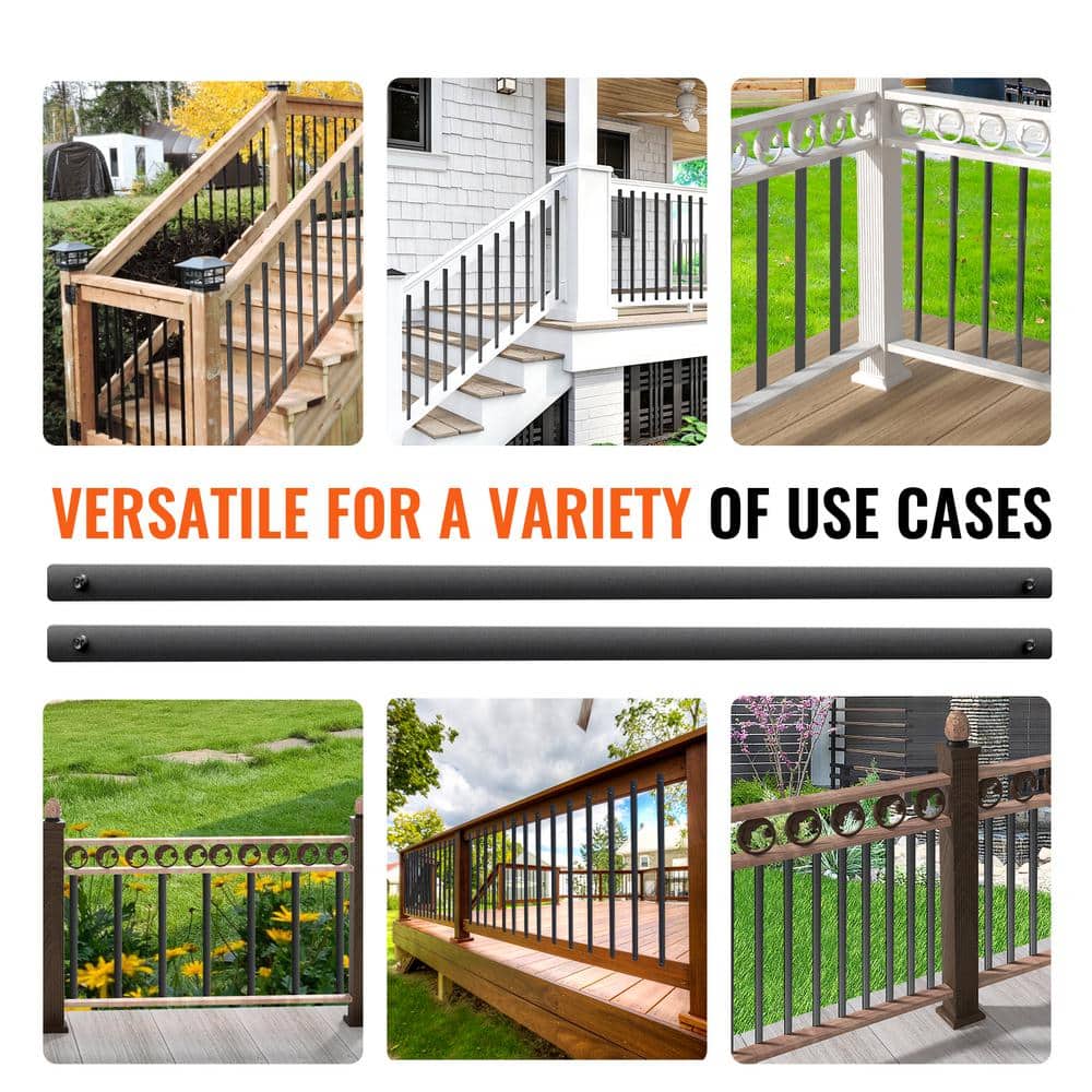 VEVOR Staircase Balusters 37.99 in. H x 0.22 in. W Flat Black Aluminum Alloy Stair Railing Kit Deck Baluster (72-Pack)