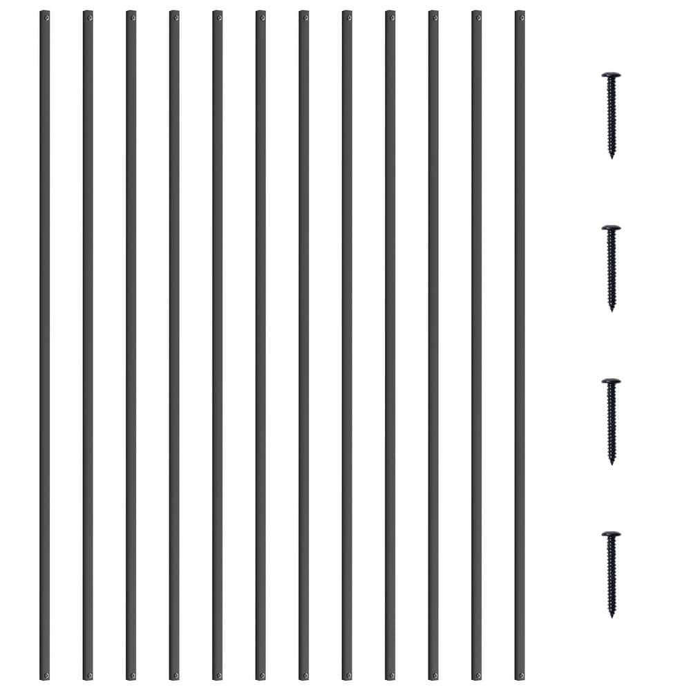 VEVOR Staircase Balusters 44.02 in. H x 0.51 in. W Square Black Aluminum Alloy Stair Railing Kit Deck Baluster (11-Pack)