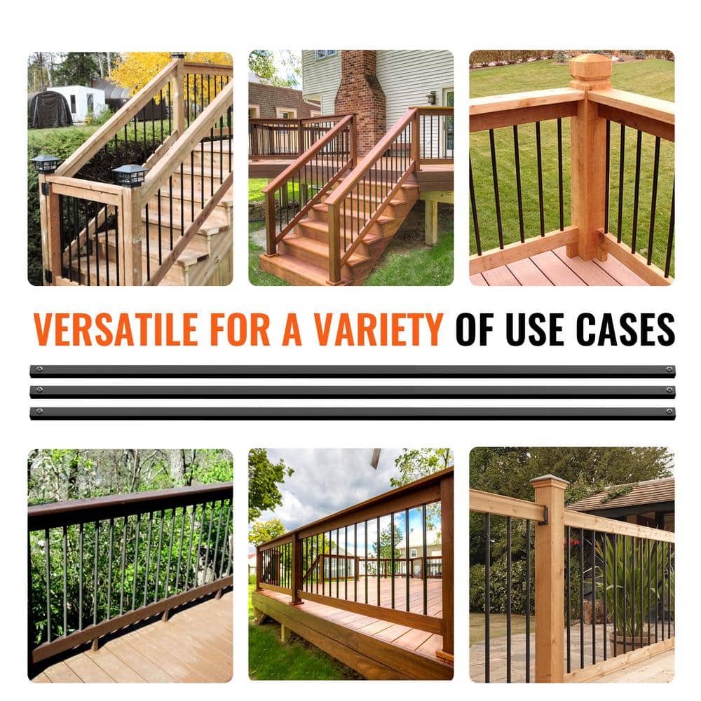 VEVOR Staircase Balusters 44.02 in. H x 0.51 in. W Square Black Aluminum Alloy Stair Railing Kit Deck Baluster (11-Pack)