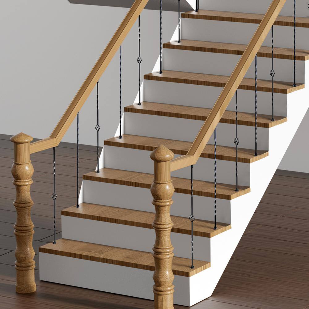 VEVOR 44 in. H x 2.2 in. W Black Galvanized Steel Spindles Stair Railing Kit Deck Baluster with Hollow Single Baskets