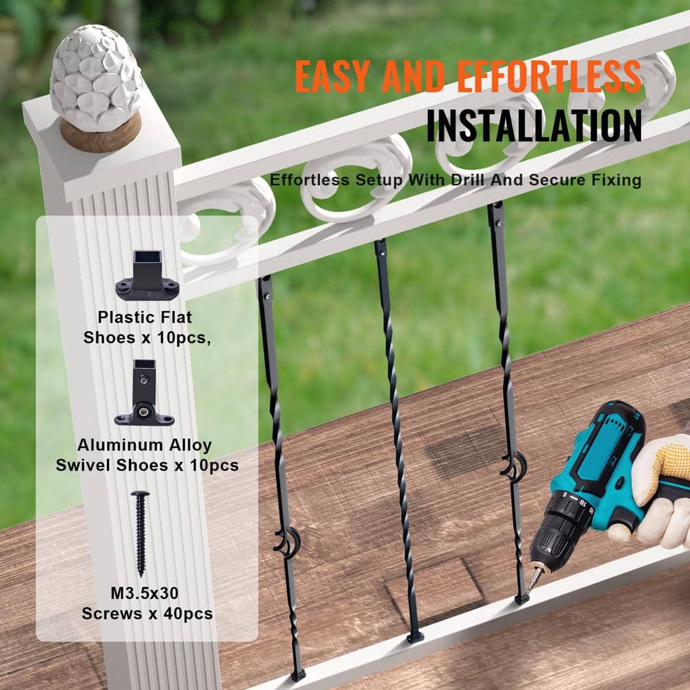 VEVOR 44 in. H x 2.2 in. W Black Galvanized Steel Spindles Stair Railing Kit Deck Baluster with Hollow Single Baskets