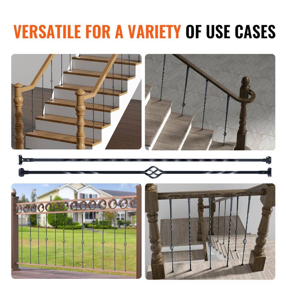 VEVOR 44 in. H x 2.2 in. W Black Galvanized Steel Spindles Stair Railing Kit Deck Baluster with Hollow Single Baskets