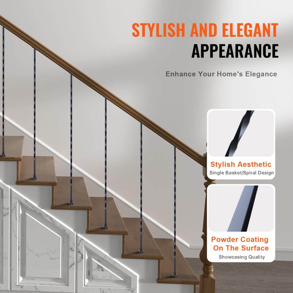 VEVOR Staircase Metal Balusters 44 in. Hx 0.51 in. W Black Galvanized Steel Stair Railing Kit Deck Baluster (10-Pack)