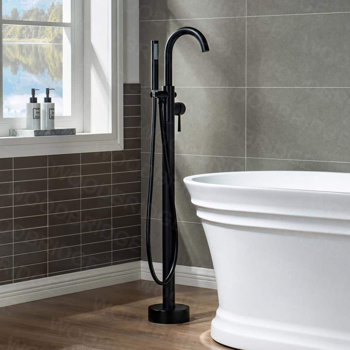 WOODBRIDGE Florence Single-Handle Freestanding Tub Faucet with Hand Shower, Matte Black, 43-7/8 in. Height