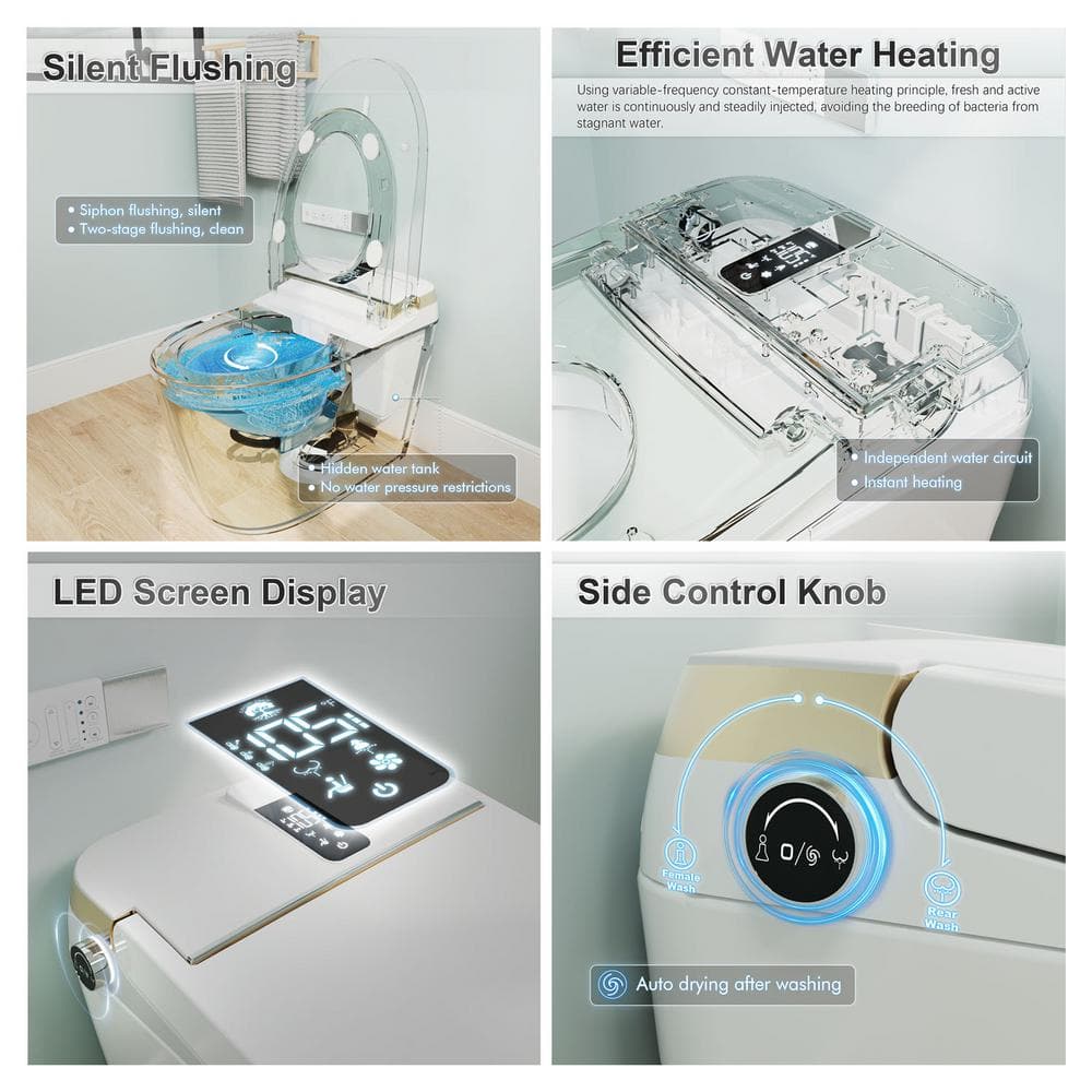 GIVING TREE Smart Toilet Bidet - 1.28 GPF Elongated with Auto Features - Matte Gray
